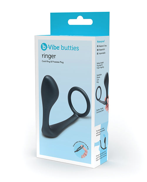 B-Vibe Butties Ringer Cock Ring & Prostate Plug - Black