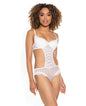 Stretch Mesh Ruffled Crotchless Teddy White