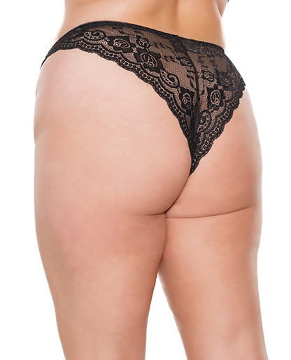 Scallop Stretch Lace High Leg Panty Black OS/XL