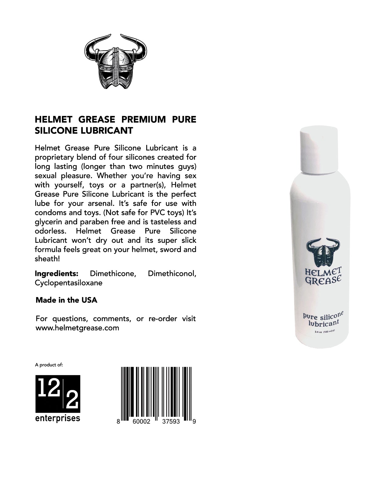 Helmet Grease Pure Silicone Lubricant - 3.4 oz Bottle