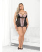 Embroidered Hearts Lace & Mesh Bustier Black/pink