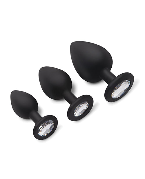 Gemsations 3 pc 2.75" & 3.15" & 3.7" Silicone Bling Bling Butt Plug Training Set - Black