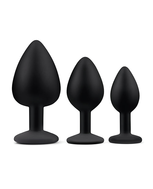 Gemsations 3 pc 2.75" & 3.15" & 3.7" Silicone Bling Bling Butt Plug Training Set - Black