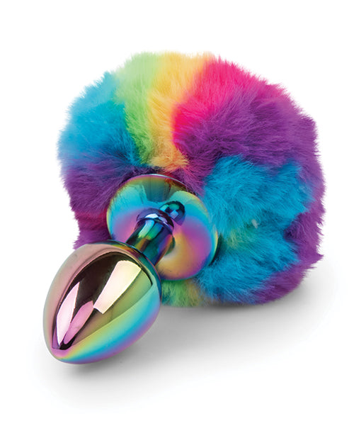 Gemsations 2.95" Metal Bunny Tail Rainbow Butt Plug - Rainbow