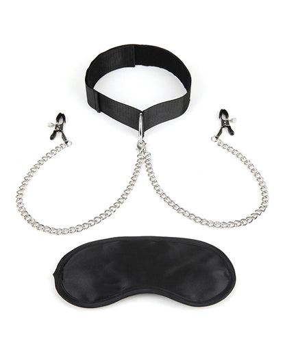Lux fetish Collar & Nipple Clamps w/Adjustable Pressure Clamps by Electric Eel INC
