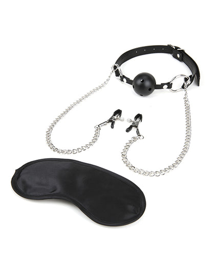 Lux Fetish Breathable Ball Gag w/Adjustable Pressure Nipple Clamps by Electric Eel INC