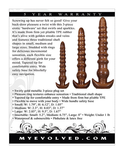 Evolved Twisted Love 3 pc Plug Set - Gold by Evolved Novelties INC