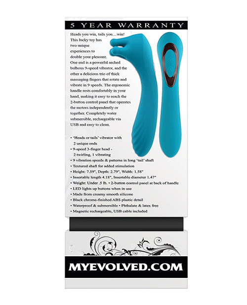 Evolved Heads or Tails Rechargeable Vibrator - Teal by Evolved Novelties INC