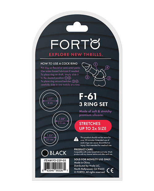 Forto F-61 Liquid 3 Piece Cock Ring Set - Black