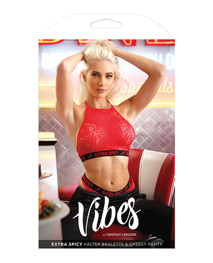 Vibes Extra Spicy Halter Bralette & Cheeky Panty Chili Red