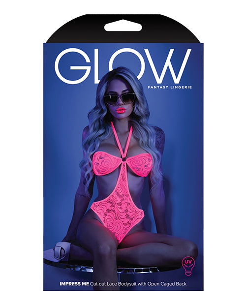 Glow Black Light Halter Bodysuit W/open Sides Neon Pink