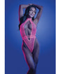 Glow Knockout Fishnet Teddy w/Detachable Thong - Neon Pink