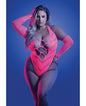 Glow Flashback Black Light Reactive Rhinestone Teddy w/Gloves (or Leg Warmers) - Neon Pink QN