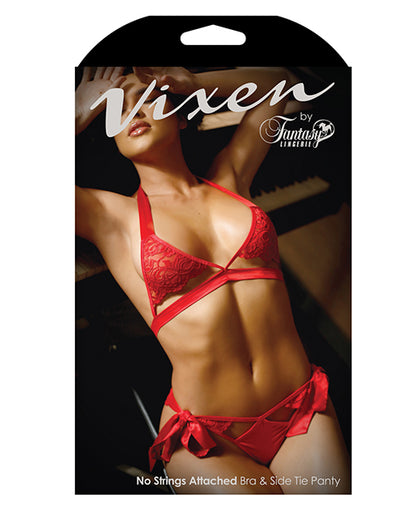 Vixen Cutout Lace Bra & Side Tie Panty Red