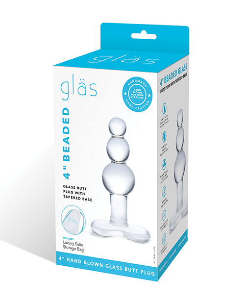 Glas 4" Beaded Glass Butt Plug w/Tapered Base - Clear by Electric Eel INC