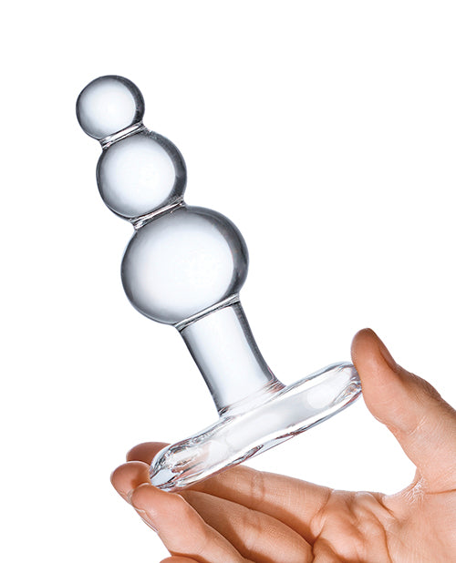Glas 4" Beaded Glass Butt Plug w/Tapered Base - Clear by Electric Eel INC