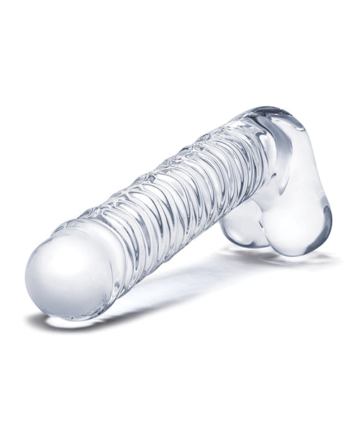 Glas 8" Realistic Ribbed Glass G-Spot Dildo w/Balls - Clear