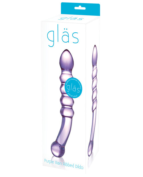 Glas Purple Rain Ribbed Glass Dildo by Electric Eel INC