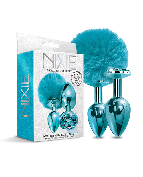 Nixie Metal Butt Plug Set W/jewel Inlaid & Pom Pom by Global Novelties LLC