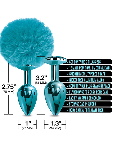 Nixie Metal Butt Plug Set W/jewel Inlaid & Pom Pom by Global Novelties LLC