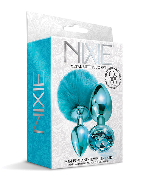 Nixie Metal Butt Plug Set W/jewel Inlaid & Pom Pom by Global Novelties LLC