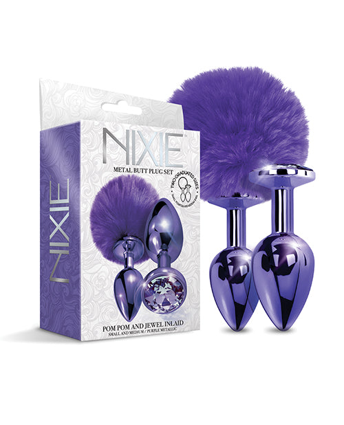 Nixie Metal Butt Plug Set W/jewel Inlaid & Pom Pom by Global Novelties LLC