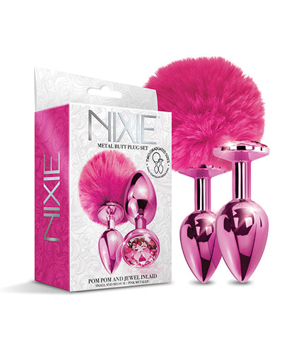 Nixie Metal Butt Plug Set W/jewel Inlaid & Pom Pom by Global Novelties LLC