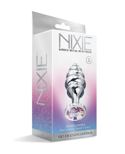 Nixie Honey Dipper Ribbed Metal Rainbow Jeweled Butt Plug