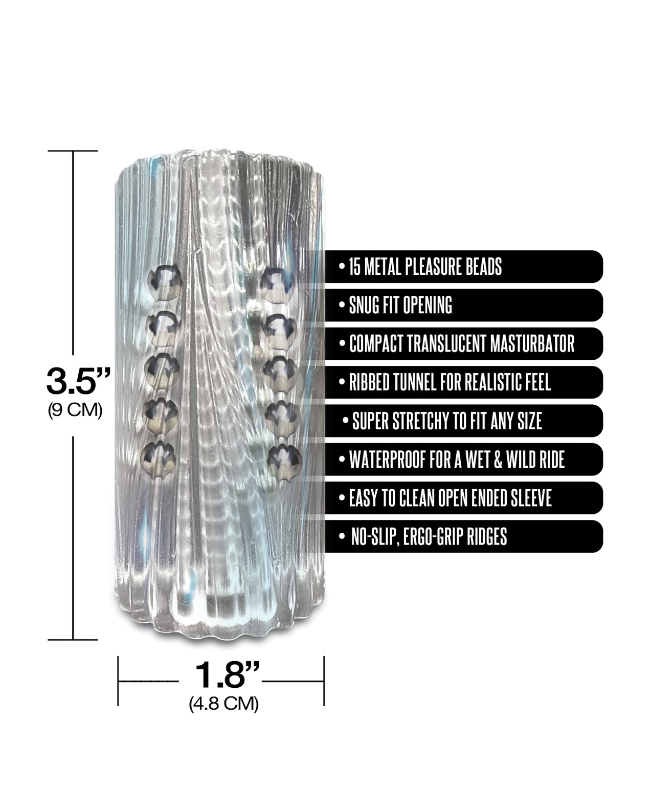 MSTR B8 Balls to the Wall Clear-View Beaded Stroker - Clear by Global Novelties LLC