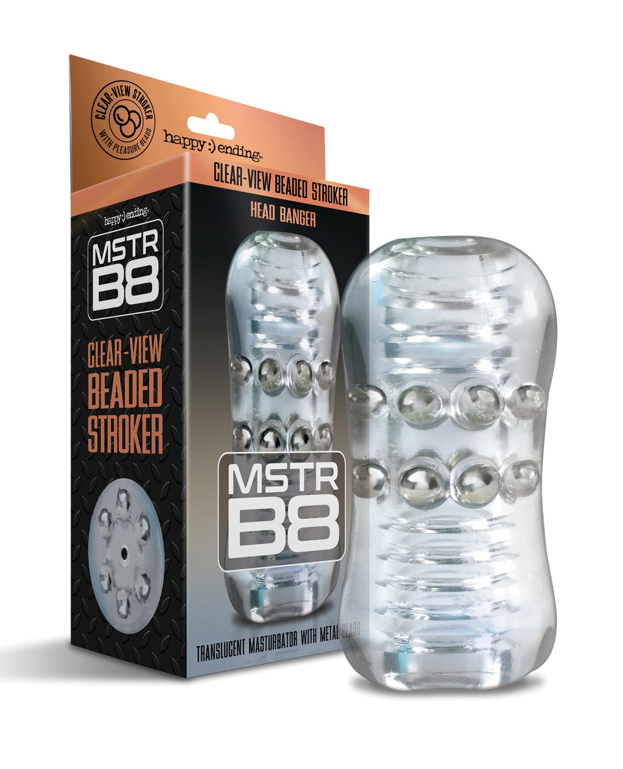 MSTR B8 Head Banger Beaded Clear-View Stroker - Clear by Global Novelties LLC
