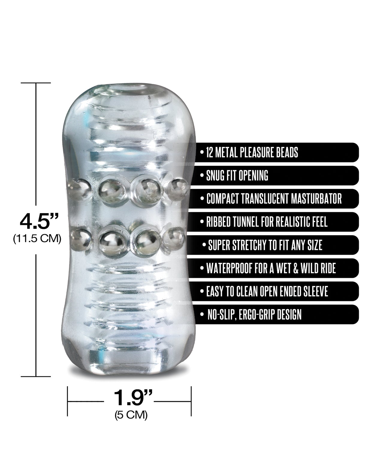 MSTR B8 Head Banger Beaded Clear-View Stroker - Clear by Global Novelties LLC