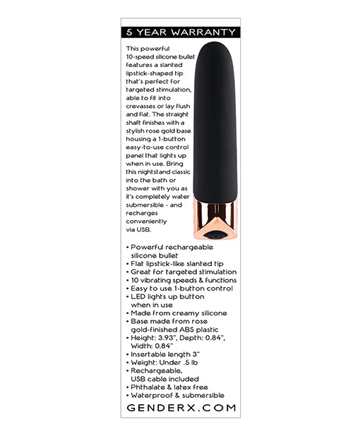 Gender X The Gold Standard Rechargeable Silicone Bullet - Black/Rose Gold by Evolved Novelties INC