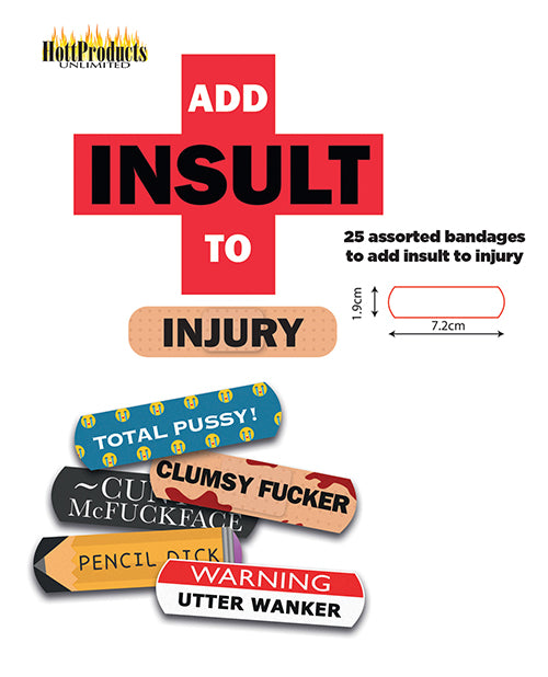 Add Insult to Injury Bandages w/Assorted Sayings - Box of 25 by Hott Products