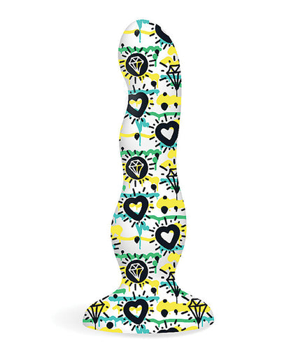 Collage Diamonds & Hearts Curvy Silicone Dildo