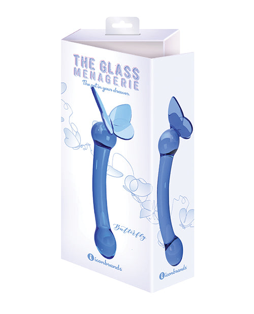 Glass Menagerie Butterfly Glass G Spot Dildo - Dark Blue