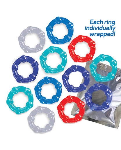 The 9's Baller's Dozen Beaded 12pc Cockring Set - Asst. Colors by Icon Brands INC