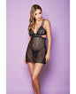 Strappy Soft Cup Stripe Mesh Caged Under Bust Chemise & G-string Black