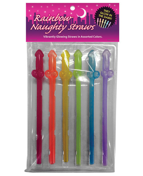Naughty Glow in the Dark Rainbow Straws - Pack of 6 by Kheper Games