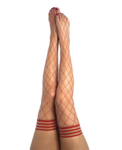 Kix'ies Claudia Large Net Fishnet Thigh Highs Red