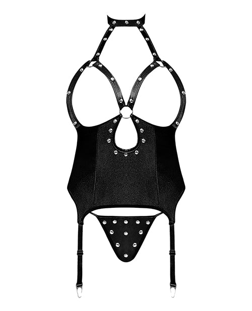Lust Mistress Cupless Corset W/velcro Choker Collar, Metal Garters & G-string Black by Comme Ci Comme Ca