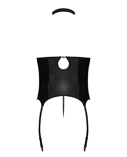 Lust Mistress Cupless Corset W/velcro Choker Collar, Metal Garters & G-string Black by Comme Ci Comme Ca