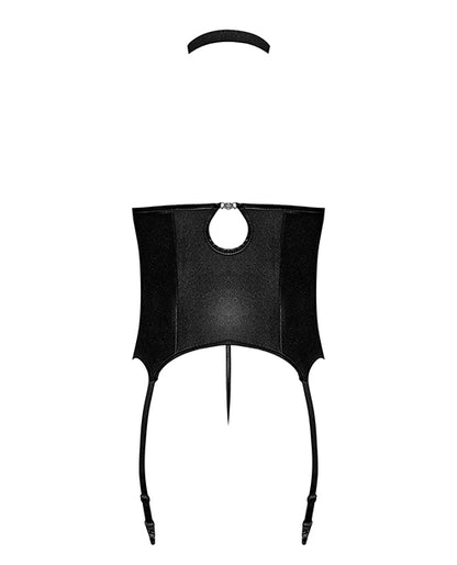 Lust Mistress Cupless Corset W/velcro Choker Collar, Metal Garters & G-string Black by Comme Ci Comme Ca