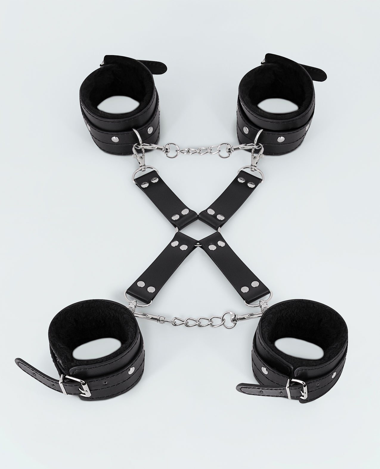 Lust PU Leather All 4's Fuzzy Cuff Set - Black