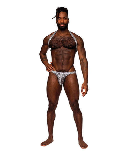 Snaked Metallic Coated Shoulder Sling Harness Thong by Comme Ci Comme Ca