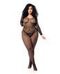 Long Sleeved All Over Fishnet Body Stocking Black