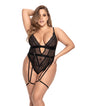 Sheer Mesh & Animal Pattern Lace Teddy W/garter Belt & Adjustable Crotch Closure Black