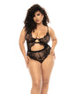 Floral Lace & Mesh Underwire Teddy w/Keyhole Details Black