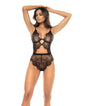 Floral Lace & Mesh Underwire Teddy w/Keyhole Details Black