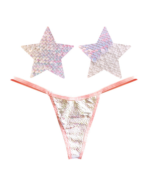 Neva Nude Naughty Knix Princess Bride Flip Sequin G-String & Pasties - Pink/White O/S