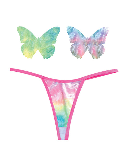 Neva Nude Naughty Knix Rainbow Sherbet Velvet G-String & Pasties - (Color Varies) Multi  O/S